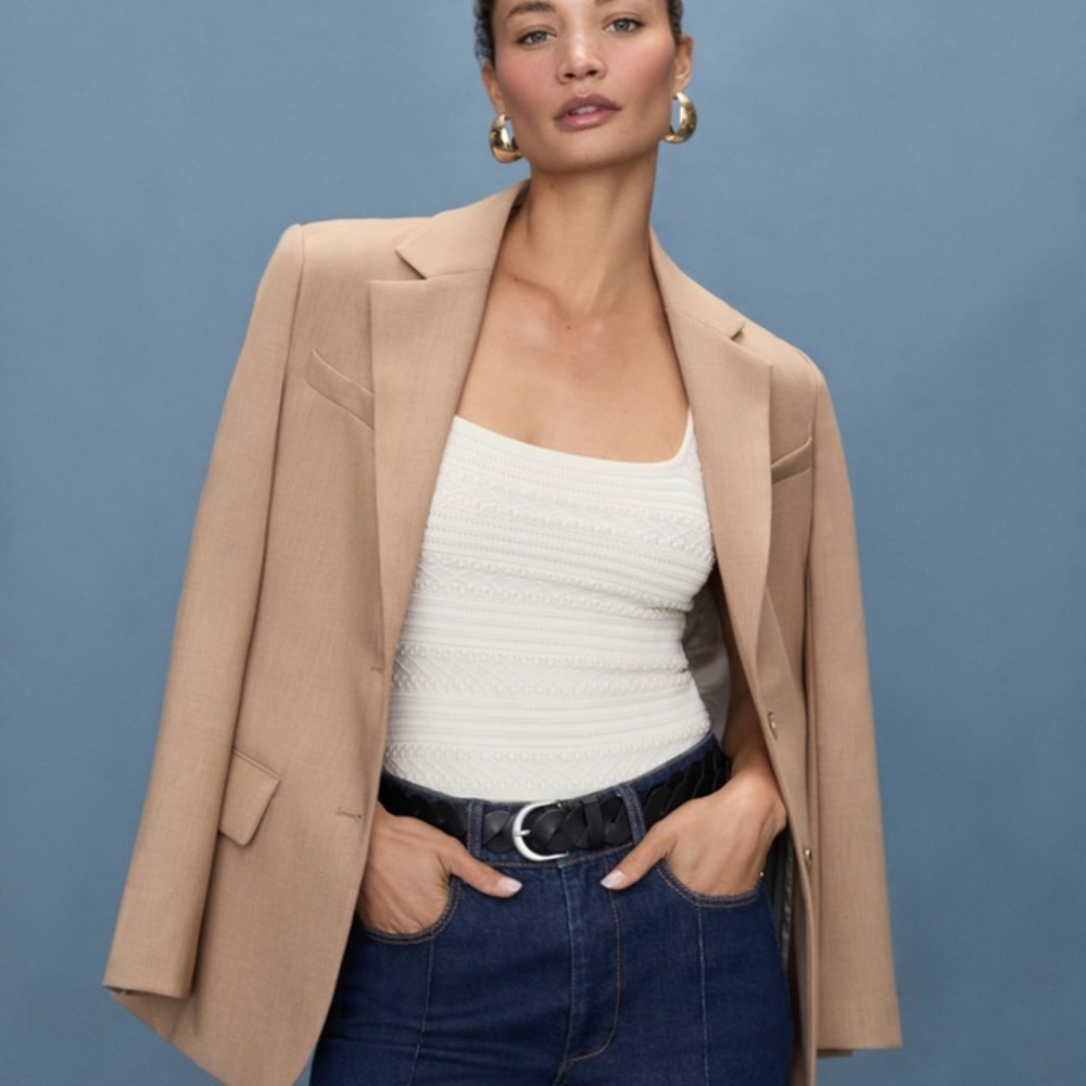 Paige Sarto women’s Blazer Melange Camel Size 8 oversized boxy double welt tan M
